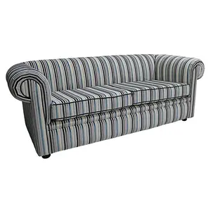 Chesterfield 1930's 3 Seater Riga Stripe Fabric Sofa Bespoke In Classic Style