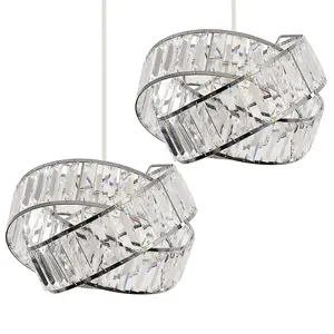 ValueLights Hudson Pair of Polished Chrome and Clear Acrylic Jewel Intertwined Rings Ceiling Pendant Light Shades