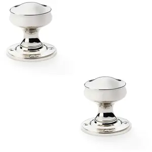 2 PACK - SOLID BRASS Mortice Smooth Georgian Door Knob - Polished Nickel 50mm Diameter