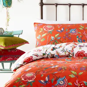 Rufus Cotton Blend, Polyester Floral Duvet Cover Set with Pillowcases Orange / Single - 1 Standard Pillowcase