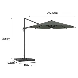 Dark Grey Garden Round Cantilever Parasol with Solar-Powered LED Lights