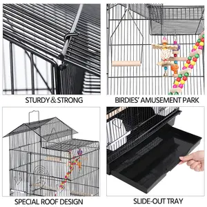 Yaheetech Black Large Roof Top Metal Bird Cage w/ Swing and Ladder