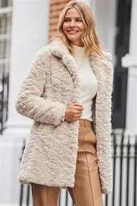 Sosandar Cream Textured Faux Fur Coat - White - Fur Coats Size 16 UK