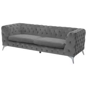 3 Seater Velvet Fabric Sofa Grey SOTRA