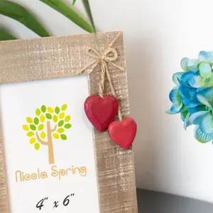 Nicola Spring Rustic Red Hearts Photo Frame - Wooden Portrait Table Standing Picture Display Frames - 4 x 6"