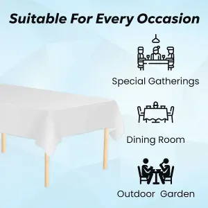 White Plastic Table Cover, Disposable Wipe Clean Waterproof Tablecloth - 54"x72"