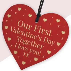 Red Ocean First 1st Valentines Day Together Gift For Boyfriend Girlfriend Red Wooden Heart Sign Novelty Gift For Partner