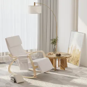 HOMCOM Rocking Chair Recliner Armchair with Adjustable Footrest, Cream White