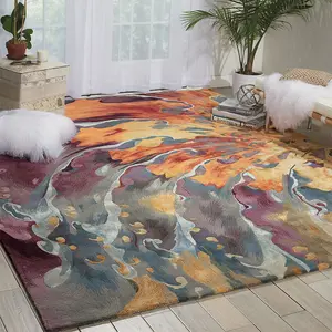 Multicolour Wool Rug, Luxurious Abstract Optical/ (3D) Rug, Handmade Modern Rug for Bedroom, & DiningRoom-114cm X 175cm