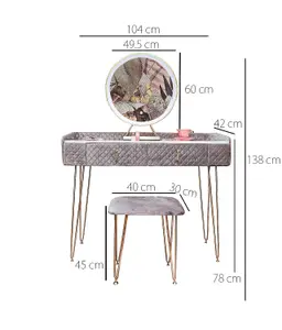 Tokyo Glow Dove Grey Velvet Dressing Table with LED Touch Sensor Mirror