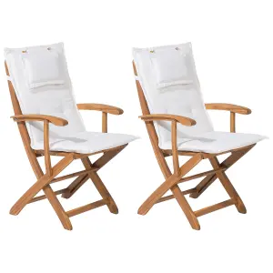 Set of 2 Garden Chairs with Cushions MAUI Acacia Wood Off-White