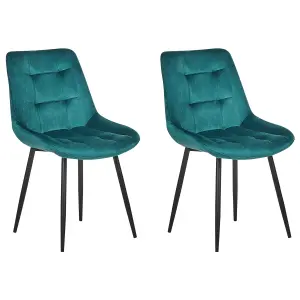 Set of 2 Dining Chairs MELROSE Velvet Turquoise