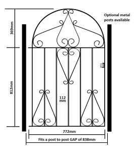 CLEVE Metal Scroll Low Bow Top Garden Gate 838mm GAP x 1181mm High CLBZP51