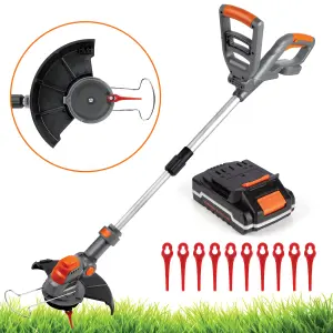 Terratek Cordless Grass Strimmer 20V 1hr Fast Charge Rechargeable Grass Trimmer with 10 Blades Battery and Charger Included