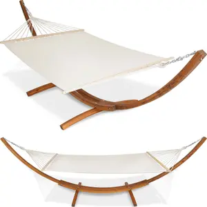 Hammock Thorsten - wooden frame, for 2 people, height adjustable, durable fabric - white