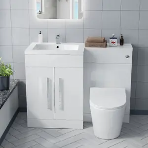 Nes Home Aric 1100mm LH White Gloss Bathroom Basin Vanity with WC & Rimless BTW Toilet