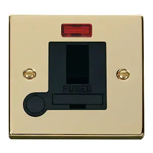 Polished Brass 13A Fused Connection Unit Switched With Neon With Flex - Black Trim - SE Home