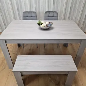 Dining Table and 2 Chairs With Bench Grey 2 Grey Velvet Chairs Wooden Bench Wood Dining Set Furniture