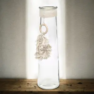 URBNLIVING 32cm Height Clear Glass Vase With Macrame Tassel Flowers Decor Centrepiece Gift