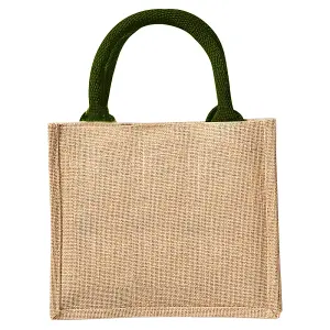 Westford Mill Jute Mini Gift Bag (6 Litres) (Pack Of 2) Natural/Forest Green (One Size)