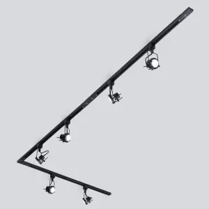 Litecraft Greenwich Black 6 Head 3m Long L Shape Kitchen Ceiling Light with LED Bulbs