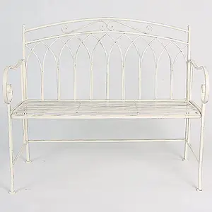 Garden Bench Seat Patio Furniture - Foldable Design - Shabby Chic Handmade - Antique White (Varesa)