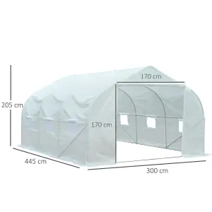 Outsunny Walk-In Polytunnel Greenhouse w/ Roll Up Door Windows, 4.5x3x2 m White