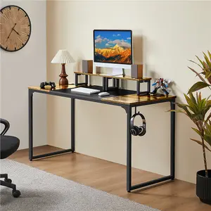 Yaheetech Rustic Brown Computer Desk with 2 Desk Grommets