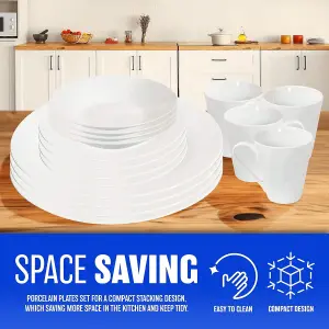 16pc Dinner Set Complete for Formal or Casual Dining - Includes Plates Bowls and Mugs - Dishwasher and Microwave Safe - Perfect