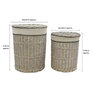 JVL Arianna Round Willow Baskets, Set of 2 Laundry Baskets and 2 Waste Paper Bins, Grey Wash