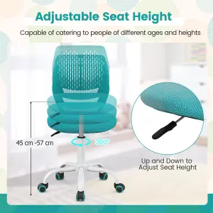 Costway Kids School Desk Chair Ergonomic Study Chair Rolling Swivel Task Chair w/ Adjustable Height Turquoise