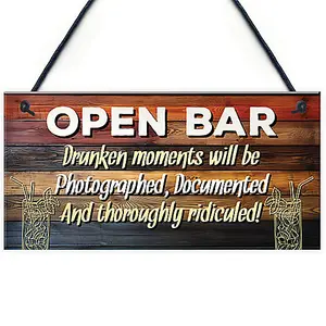 Red Ocean OPEN BAR Sign Novelty Home Bar Sign Pub Man Cave Sign Funny Bar Signs And Plaques Gift Friendship Gift For Him Her