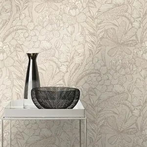 Rasch Flowers and Leaves Beige Wallpaper Floral Botanical Stylish Feature Wall