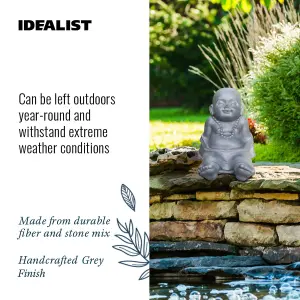 IDEALIST™ Buddha Statue 10.2 Inch Tall, Grey Reinforced Stone Relaxing Baby Monk Figurine for Home and Garden L31 W22.5 H26 cm