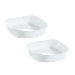 URBNLIVING 20cm Width White Opal Glass Square Serving Dish Bowl Set of 2