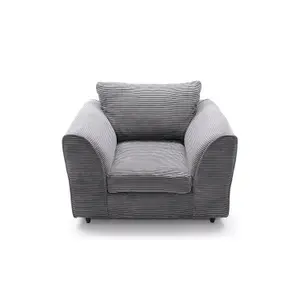 Jumbo Grey Cord Armchair for Living Room with Thick Luxury Deep Filled Cushioning