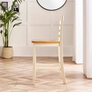 Furniturebox UK Rye Cream Painted Solid Wood Bar Table With Oak Colouur Top and 2x Matching Bar Chairs Dining Set