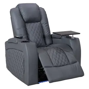 Electric Recliner Chair with Cooling Cup Holders and USB Ports in Grey Leather Aire - Pavia