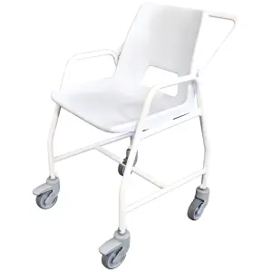 Mobile Shower Chair with Castors - 2 Brake Design - Fixed Height - Easy to Clean