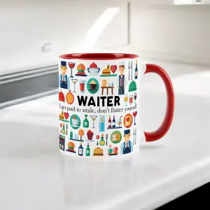 Waiter Mug - Humorous Dinner Service Hospitality Themed Novelty Gifts - Tea/Coffee Hot Drinks Red Ceramic Cup Present