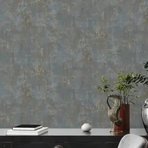 Stories Of Life Blue & Gold Industrial Metallic Wallpaper 39670-1