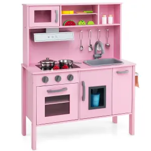 Costway Kids Kitchen Playset Wooden Pretend Play Kitchen w/ Microwave