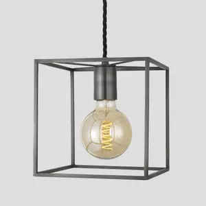 Industville Sleek Cube Pendant Light, 8 Inch, Pewter