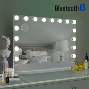 16 Dimmable LED Wireless Speaker Hollywood Vanity Mirror with LED Ambient Light Strip 80x58cm MT008058PRO