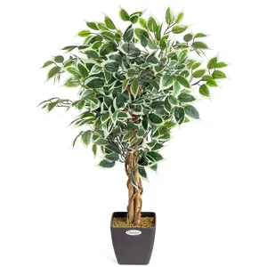 Artificial Variegated Ficus Tree Realistic Faux House Plant in Pot 3ft