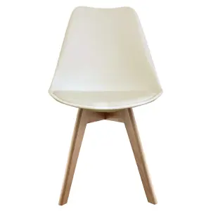 Soho Vanilla Plastic Dining Chair with Squared Light Wood Legs