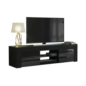 TV Unit 130cm Modern Black with High Gloss Doors - Creative Furniture