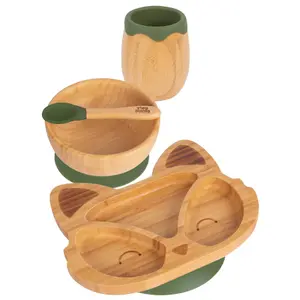 Tiny Dining 4pc Fox Bamboo Suction Baby Feeding Set - Olive Green