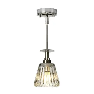 IP 44 Pendant Ceiling Light Fitting Cut Glass Shade Brushed Nickel Integral LED G9 3.5W