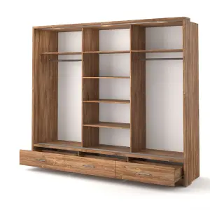 Modern Lux Wardrobe with Shelves and Mirrored Door in Oak Sterling - LED Lit Storage Solution (H2150mm W2500mm D630mm)